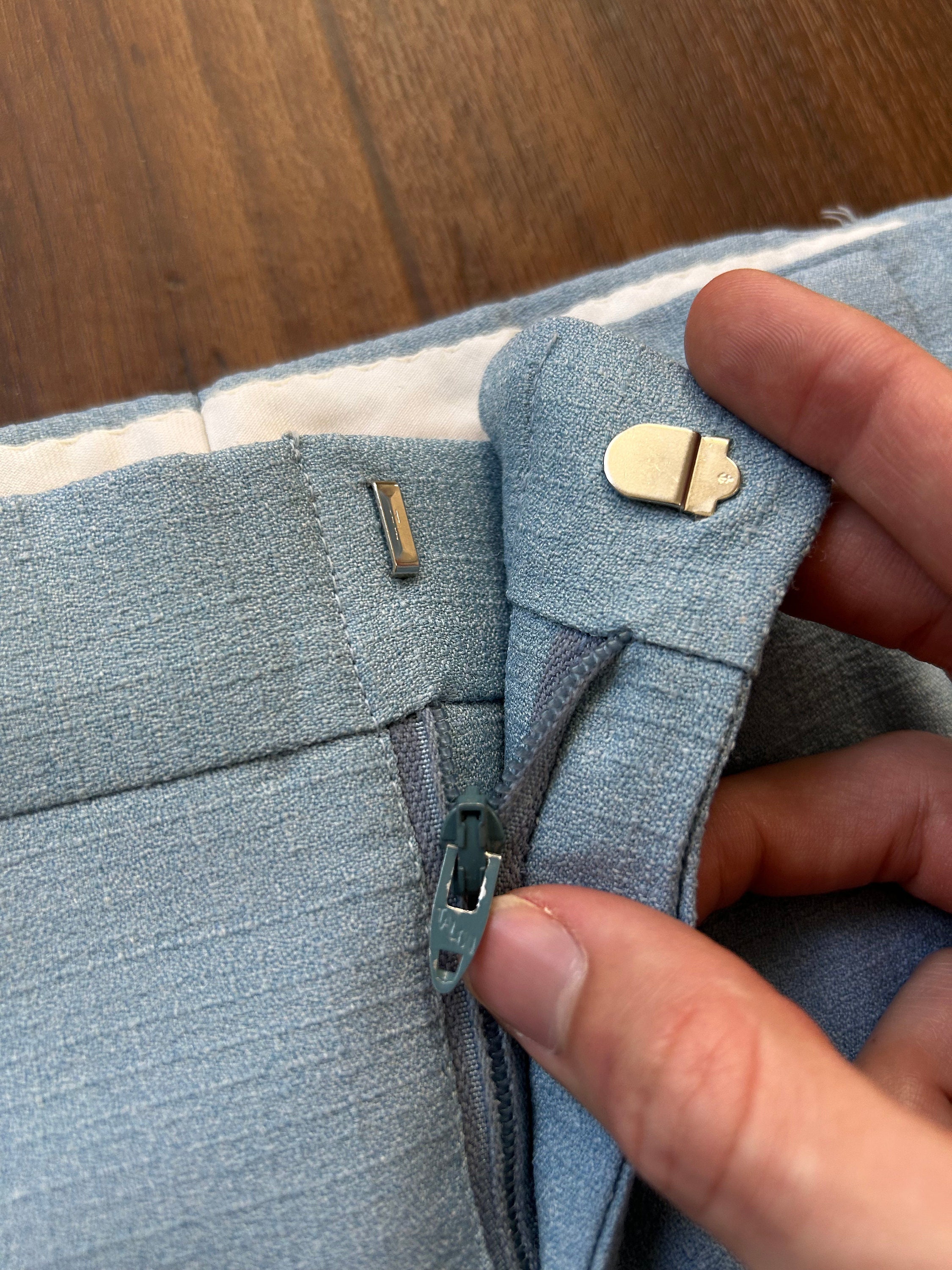 Vintage 70s Light Blue Bootcut Trousers (33) Textured Slacks Vintage 70s Light Blue Bootcut Trousers (33) Textured Slacks