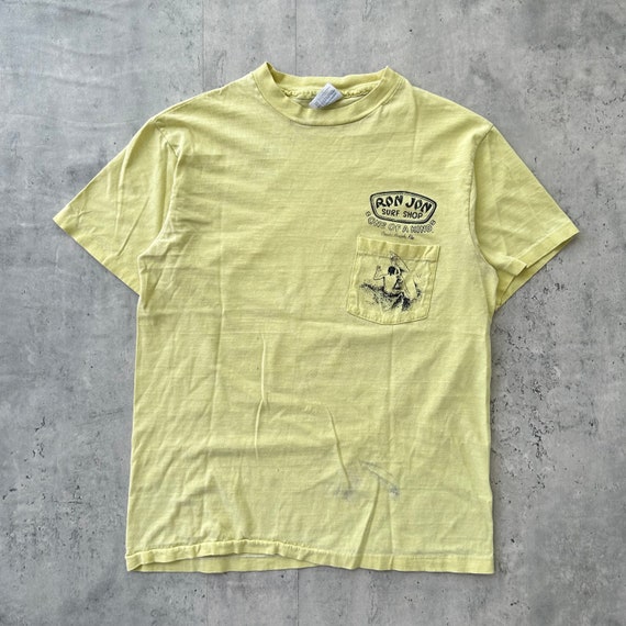 Vintage 80s Ron Jon Surf Shop T Shirt (M) Yellow … - image 3