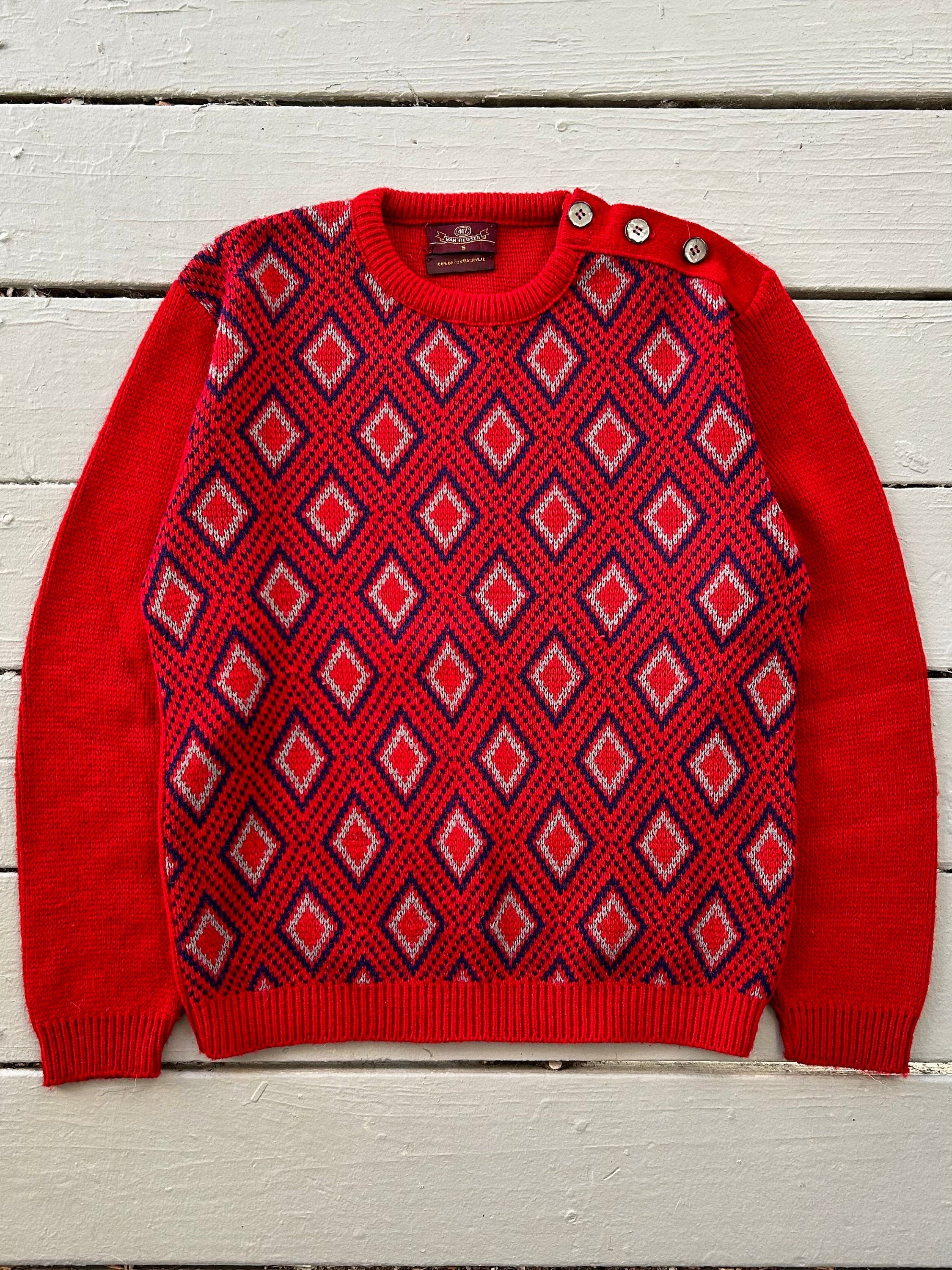 Men's Crewneck Sweater Autumn Winter Vintage Diamond Pattern Long Sleeve  Knitted Jumpers Sweater Classic Pullover