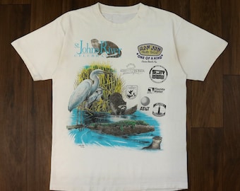 Vintage 90s Ron Jon Surf Shop T Shirt St Johns River Animals Nature Graphic Tee Made in USA