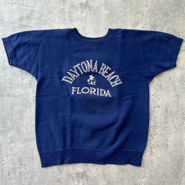 Vintage 60s Daytona Beach Florida Sweatshirt (L) Navy Graphic sweat short sleeve crewneck made in USA