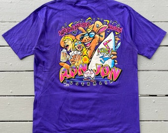 Vintage 90s Ron Jon Surf Shop t shirt (XXL) Purple Australia kangaroo graphic pocket tee made in USA 1994