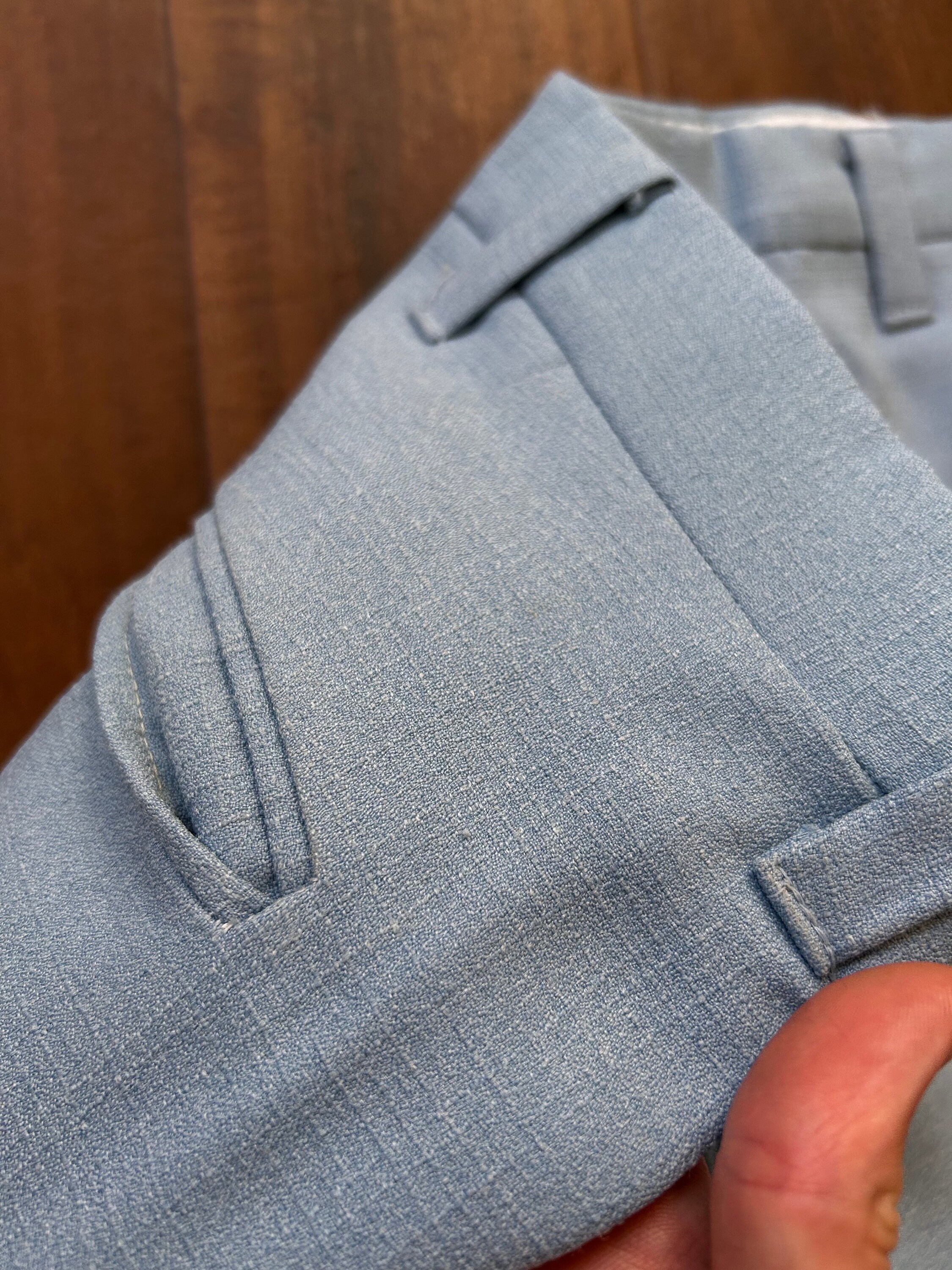 美品  Light 70s Vintage Blue Slacks Textured (33) Trousers Bootcut パンツ