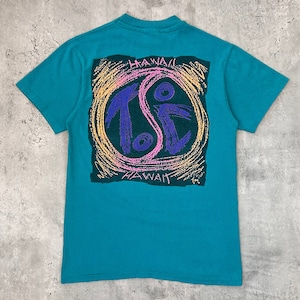 Vintage 80s T&C Surf Designs t Shirt (M) Hawaii Made in usa hanes teal blue yin Yang logo graphic tee town and country