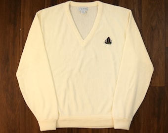 Vintage 80s Izod Lacoste V-Neck Sweater Embroidered Crest logo Made in USA