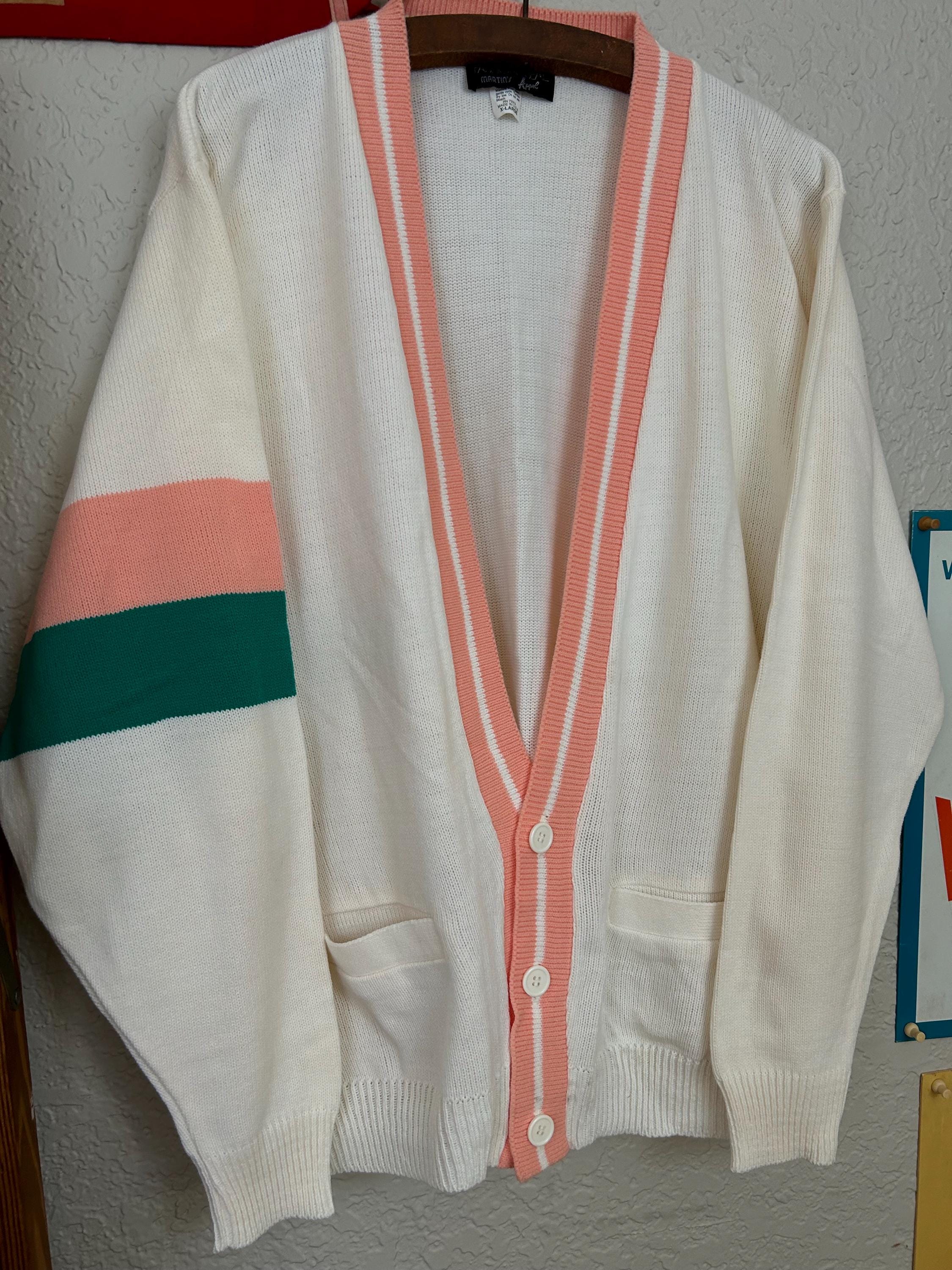 Vintage 80s 100% Orlon Acrylic Cardigan Sweater (XL) White