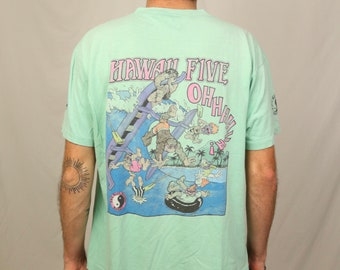 Vintage 90s T&C Surf Designs Hawaii T Shirt (L) Light blue Five Ohhh