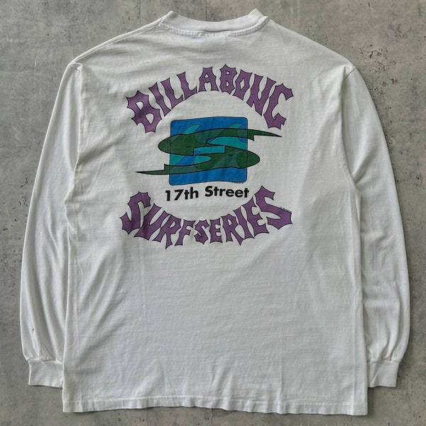 Vintage 90s Billabong X 17th street surf shop t shirt (L) White long sleeve graphic tee 100% cotton made in USA