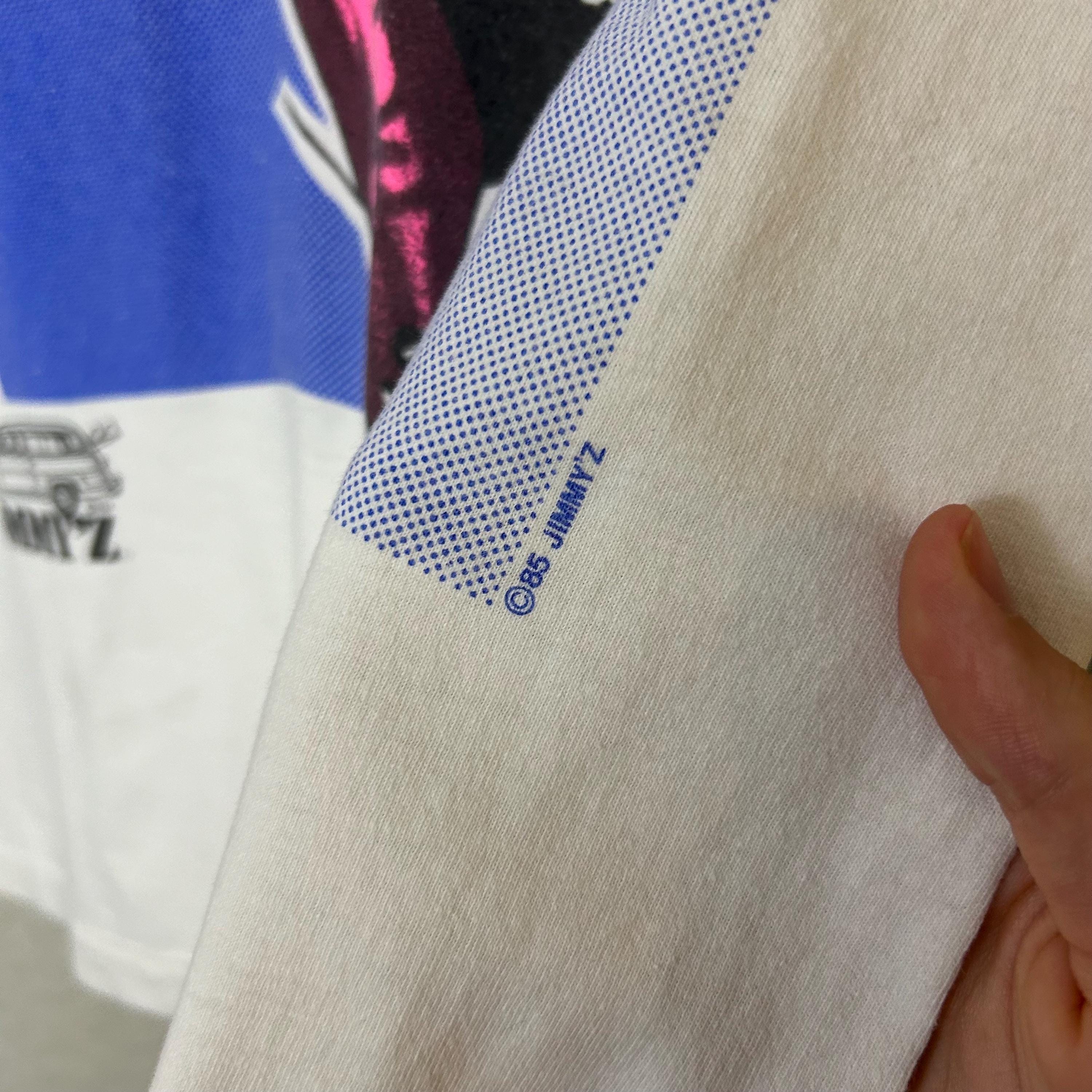 Vintage 80s Jimmy'z Christian Hosoi T Shirt (S) White Blue