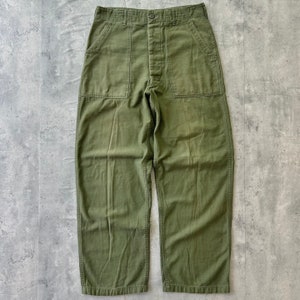 Vintage 60s Military OG-107 Pants (31x29) Green US army button fly Sateen made in USA