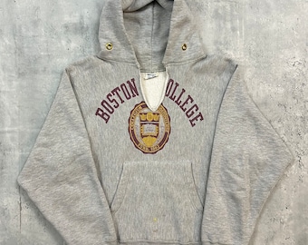 Vintage 80s Champion Reverse Weave Hoodie (S) Warmup Boston College Grey sweatshirt made in USA