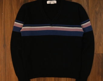 Vintage 90s V-Neck Striped Acrylic Sweater Pebble Beach Sportswear