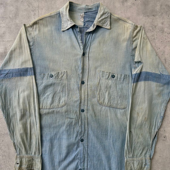 Vintage 1950s Chambray Denim Button up shirt (M) … - image 3