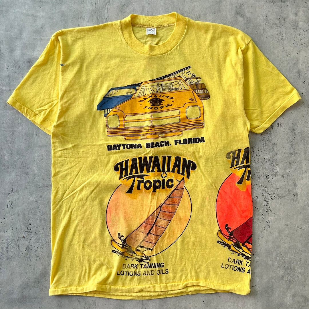Vintage 70s Hawaiian Tropic T Shirt (XL) Test Print All Over Dark 
