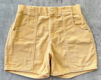 Vintage 80s Ocean Pacific Corduroy Surf Shorts (Waist 32-33”) Elastic Light yellow /orange OP made in USA
