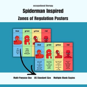Zones of Regulation Spiderman, Posters, Worksheets, PDFs, Emotions Toolkit