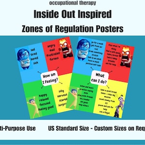 Kontrola emocji od wewnątrz, plakat stref regulacji Inside Out 2, jak się czuję, zestaw narzędzi do emocji, terapia zajęciowa, OT