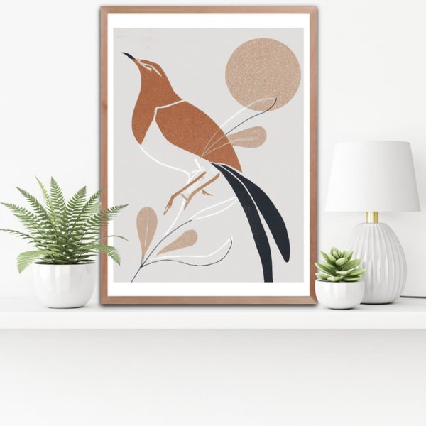 Boho Zen: Minimalist Perched Bird Art Print