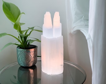 Selenite Twin Tower Lamp In Various Sizes- Stunning Decorative Lighting Piece Selenite Crystal Lamp Beautiful White Crystal Lamp