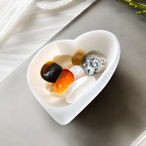 Selenite Heart Crystal Bowl: Natural Home Decor Dish