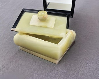 Elegant Onyx Jewelry Box Pack of 2 Handcrafted Stone Jewelry Storage Box Natural Onyx Stone