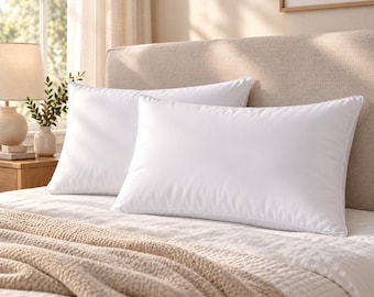 Luxuriöse Hohlfaserkissen, 2er-Pack, mittelfest, weiß, weich, stützend, hypoallergen, 48 x 74 cm (UK)