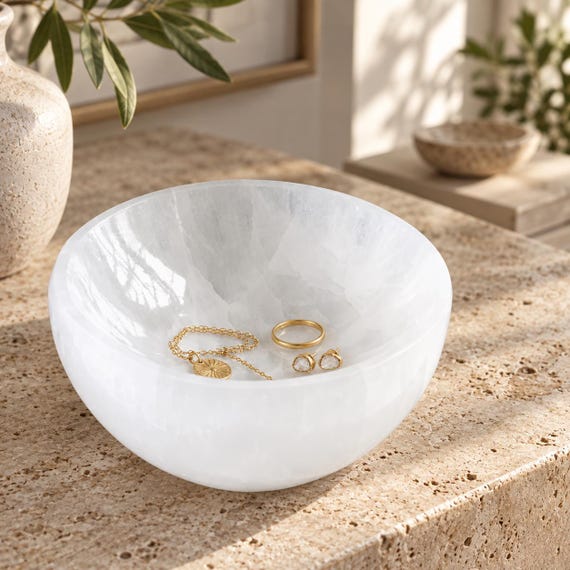 Selenite Crystal Bowl Natural Crystal Dish for Home Décor Meditation Space Altar Decor Crystal Display Bowl White Selenite Gift