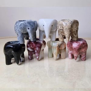 Hand-Carved Onyx Elephant Tea Light Holder: Natural Stone Altar Decor