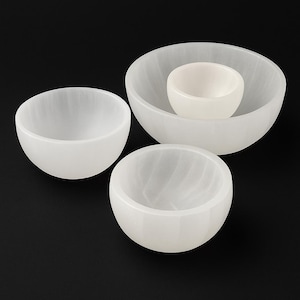 Selenite Crystal Bowl: Natural Cleansing Stone Bowl, Spiritual Decor