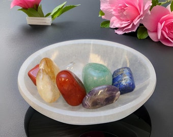 Polished Selenite Charging Bowl: Oval Crystal Dish for Home Decor