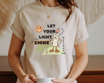 Retro Christian Shirt Let Your Light Shine Shirt Matthew 5 T-Shirt Retro Happy Face Christian Bible Verse Shirt Trendy Christian Gift