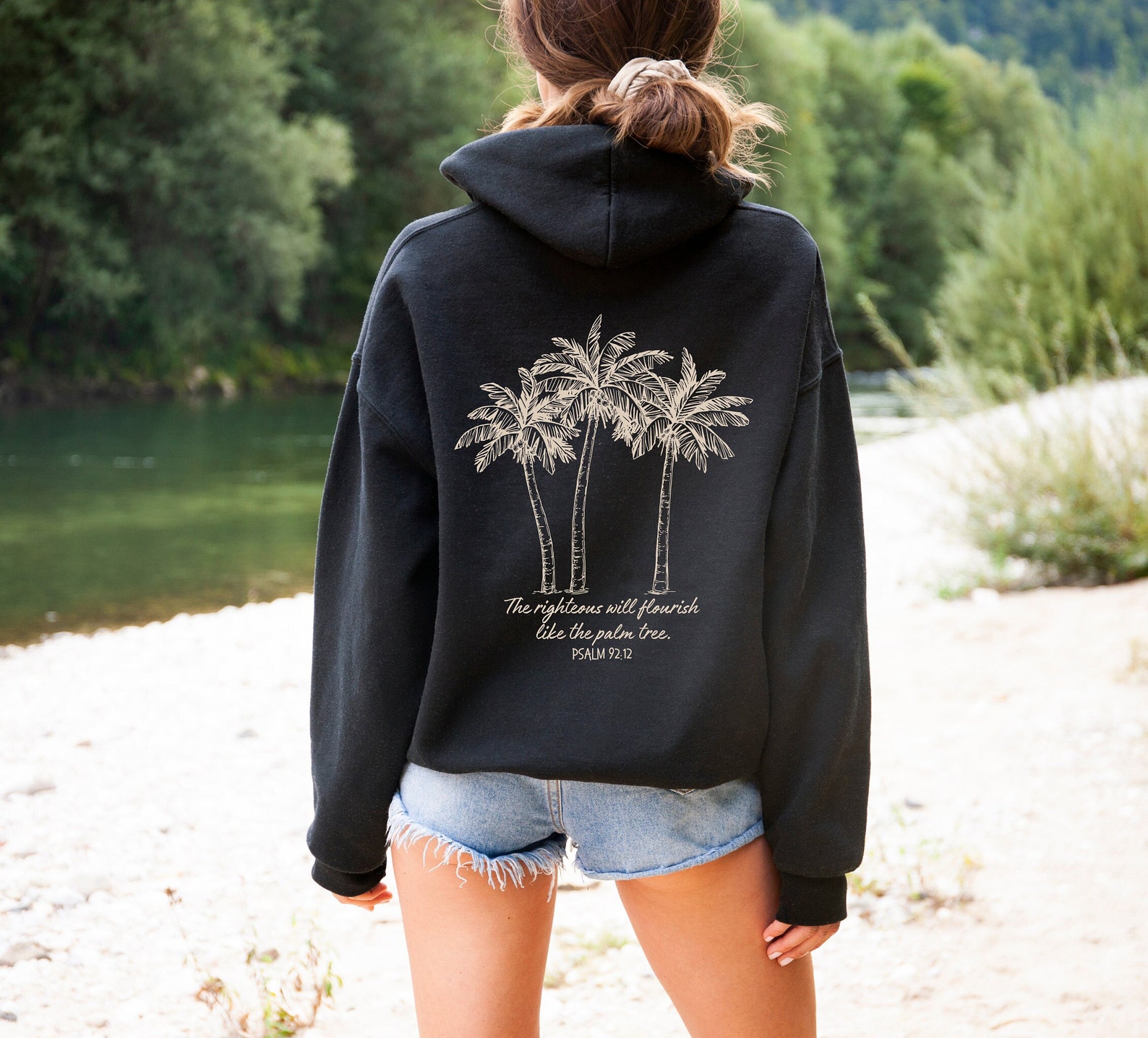 Black Palm Tree Hawaiian Print Women's Hoodie