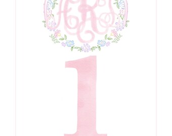 Girls Milestone Cards Customizable Floral Wreath