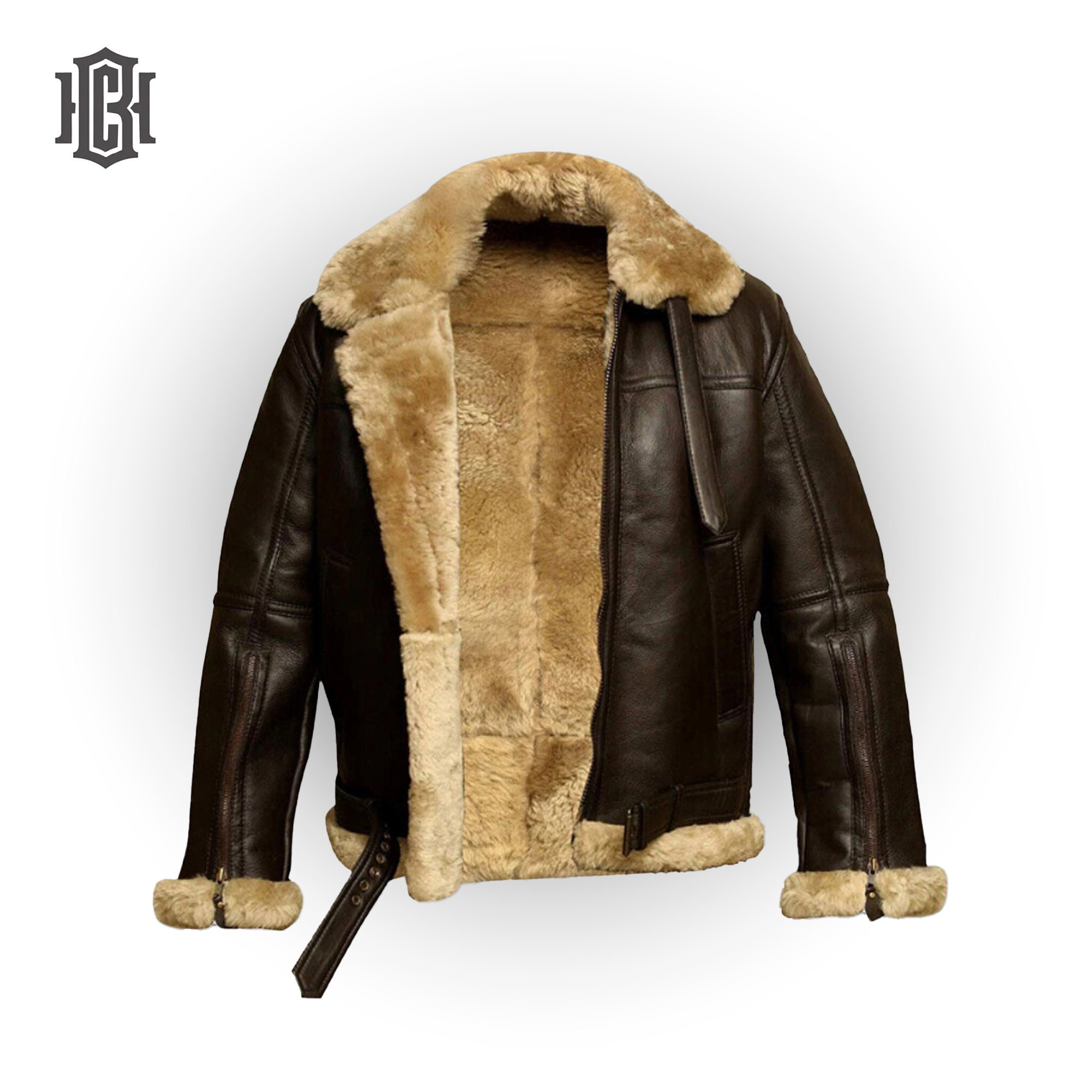 Chaqueta de piel de oveja para hombre, chaqueta de vuelo B3, abrigo de  invierno, chaqu…