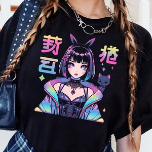 Cyberpunk Anime Girl T-Shirt | Futuristic Techwear Aesthetic | Japanese Harajuku Clothing | Kawaii Manga Shirt | Japanese Streetwear