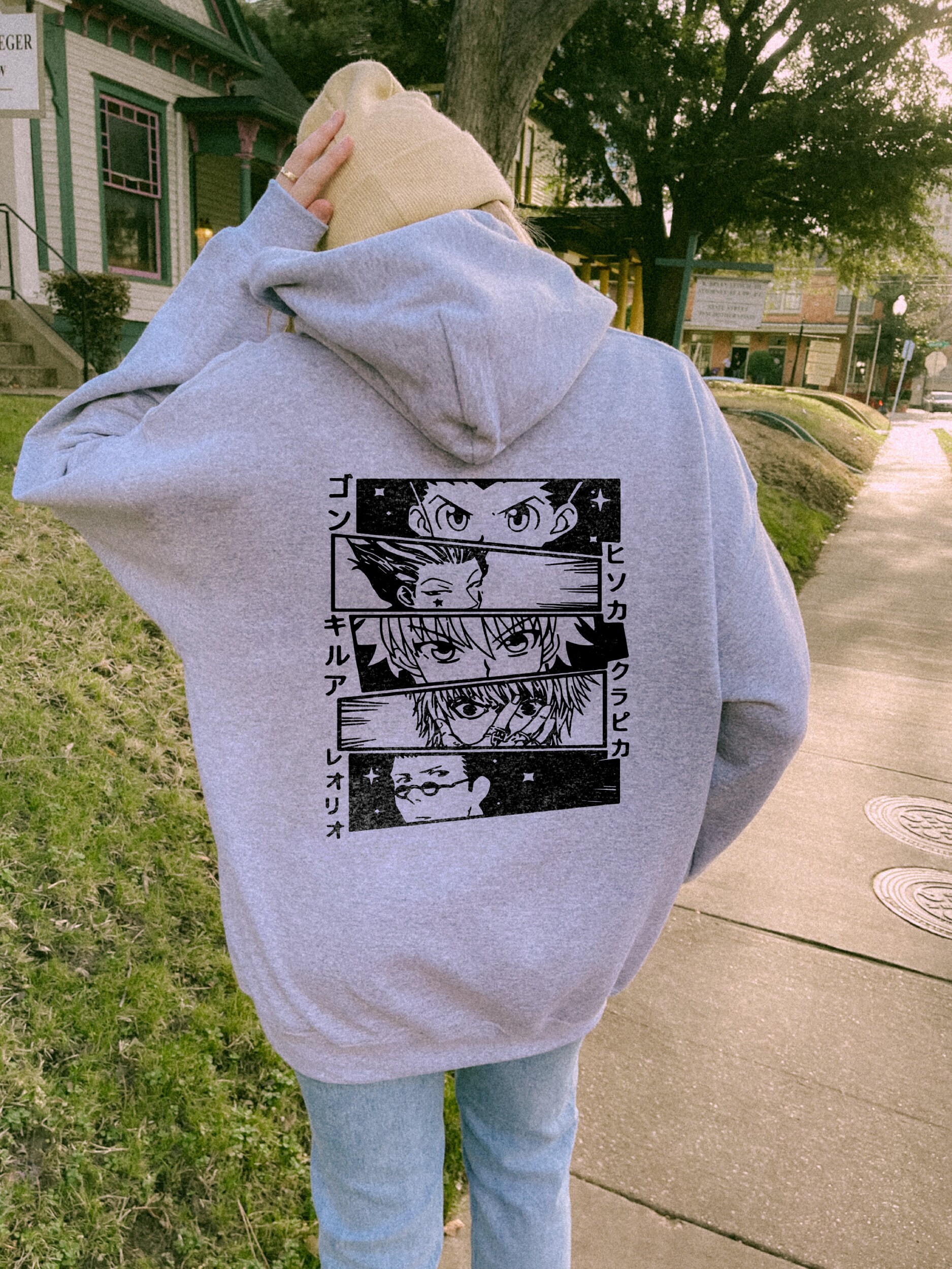 トップス KOUGA Character Hoodie S Oversized Zip Up Hoodie in Black with Grunge Patches | Minga
