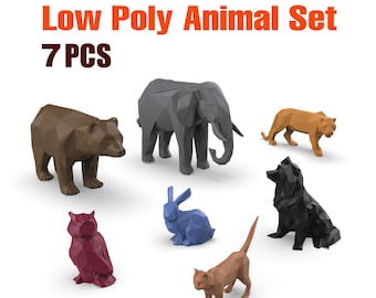 3D Low Polygonal Animals Set, Owl; Tiger; Cat; Elephant; Rabbit; Dog; Bear Include, 3D Home Decor, Ready to Print, 3D STL Digital Download