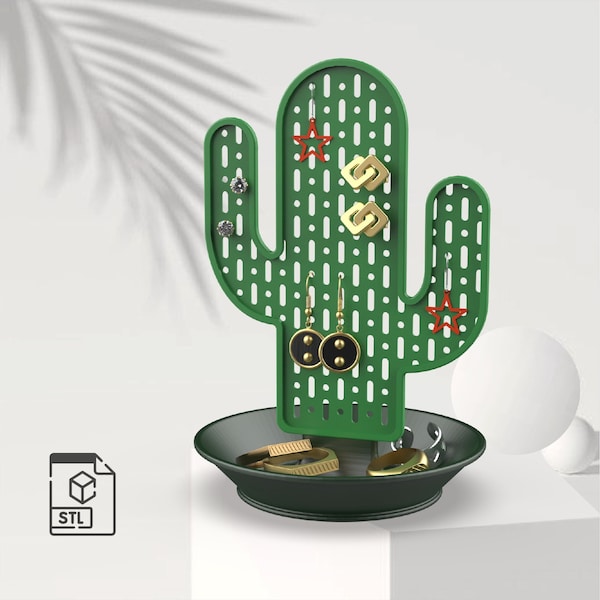 Organiseur de bijoux 3D cactus, boucle d'oreille ; Bague ; Collier ; Porte-bracelet, cactus, décoration d'intérieur, prêt à imprimer, téléchargement numérique 3D STL