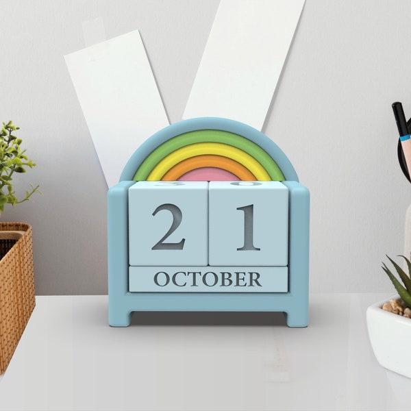 Rainbow Perpetual Desk Calendar, Small Block Calendar, Cute Pattern, Office and Home, Cool Gift & Suprise Idea, 3D STL File Digital Download