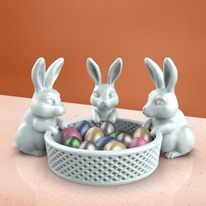 3D Easter Bunny Basket, 3 Rabbit Model, Easter Egg Gifts, Bunny Basket, Easter Basket, Planter, Ready to Print, 3D STL File Digital Download