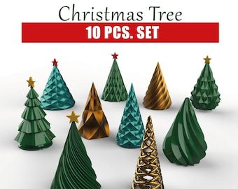 3D Christmas Tree Bundle | 10 pcs. Miniature Holiday Trees | Festive Table & Home Decor | 3D STL File - Digital Download