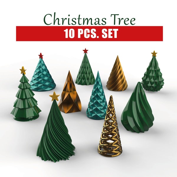 3D Christmas Tree, 10 pcs. Bundle for Christmas, Christmas Decor, Surprise and Gift for Christmas, Ready to Print 3D STL Digital Download