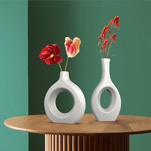 赤と緑の花柄花瓶セット 青と緑の花柄陶器花瓶