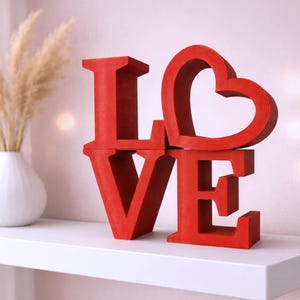 LOVE Decor Sign | Heart Letter Sculpture for Romantic Home Decor | 3D STL File - Digital Download