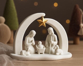 Kerststal | Kerstdecoratie Heilige Familie | Minimalistische moderne kerststal | 3D STL-bestand: digitale download