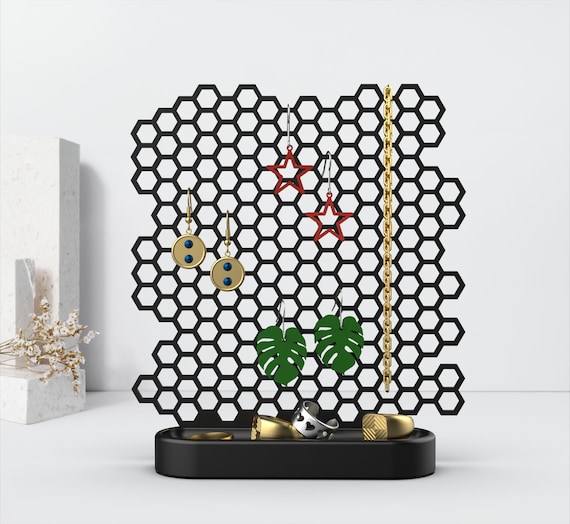 3D Honeycomb Jewelry Organizer, Earring; Ring; Necklace Holder, Honeycomb Stand, Home Decor, Ready to Print, 3D STL File Digital Download