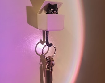 Cute Cat Motion Key Holder, Cat Hook Keychain for Wall, Creative Key Rack  for Wall, Hanging Wall Cat Key Organizer, 3D STL Digital Download