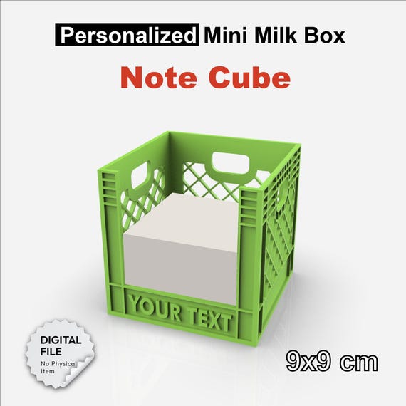 Personalized Mini Milk Note Cube Box, Custom 3D Design for Office Gift, Notepad Cube Holder Design, Mini Milk Crate, 3D Digital Download