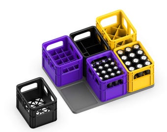 Battery Holder Set; 5 pcs. Mini Milk Crate, “AA, AAA, 9V” Stackable Organizer Container - Storage, Office Gift, 3D STL File Digital Download