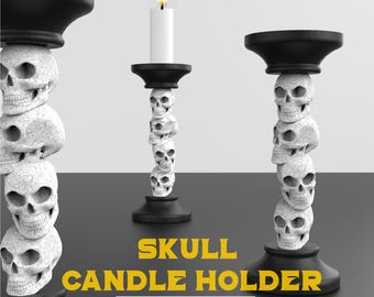 3D Skull Gothic Candlestick Holder, Halloween Deco, Gothic Home, Skeleton, Human Skull, Skull, Ready to Print, 3D STL File Digital Download